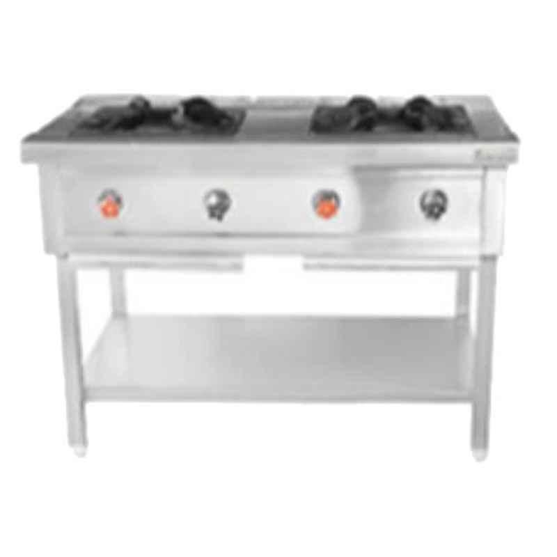 Star Fabricator 1050x600x850+100cm Swg SS Sheet Heavy Duty Pan Spot with Two Indian Burner Range with Pilot