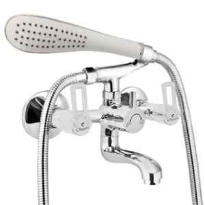 Cliquin Oxy Rosy Brass Chrome Wall Mounted Wall Mixer with Telephonic Crutch Hand Shower & 1m Stainless Steel Shower Tube