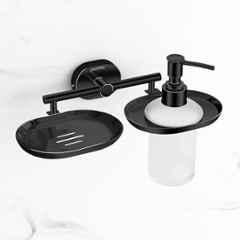 Plantex Stainless Steel Soap Dish with Liquid Dispenser/Soap Stand for Bathroom Wall Mount/Shampoo Dispenser/Bathroom Accessories PVD Black Finish Onix