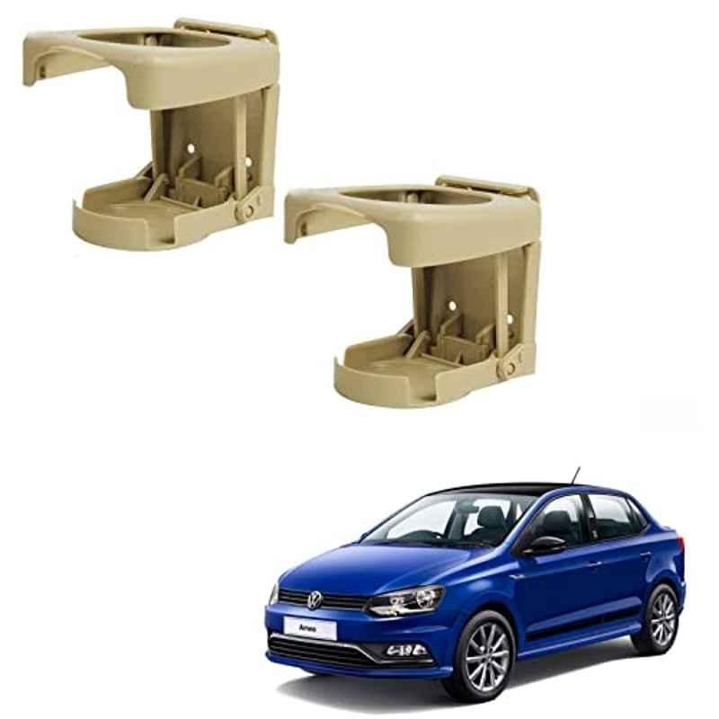 Kozdiko Plastic Beige Foldable Car Drink Holder for Volkswagen Ameo (Pack of 2)