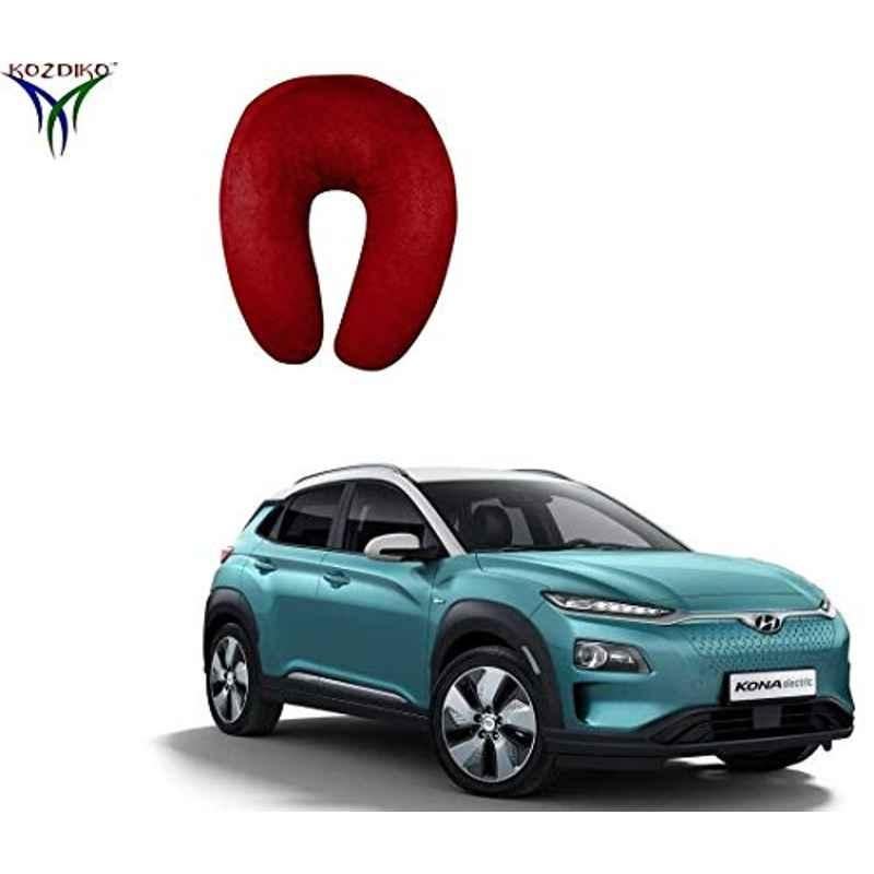 Kozdiko Velvet Red U-Shape Travel Neck Rest Cushion Pillow for Hyundai Kona Electric, U-Shaped-Neck-Red-A214