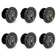 Plantex Horse Faces Knobs for Drawer | Kitchen Cabinet Knobs | Pulls Handles for Wardrobe Kitchen (Pack of 6) Brass-Antique