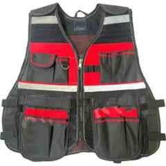 Sicuro Polyester Red & Black Sleeveless Tool Safety Jacket, Size: Free