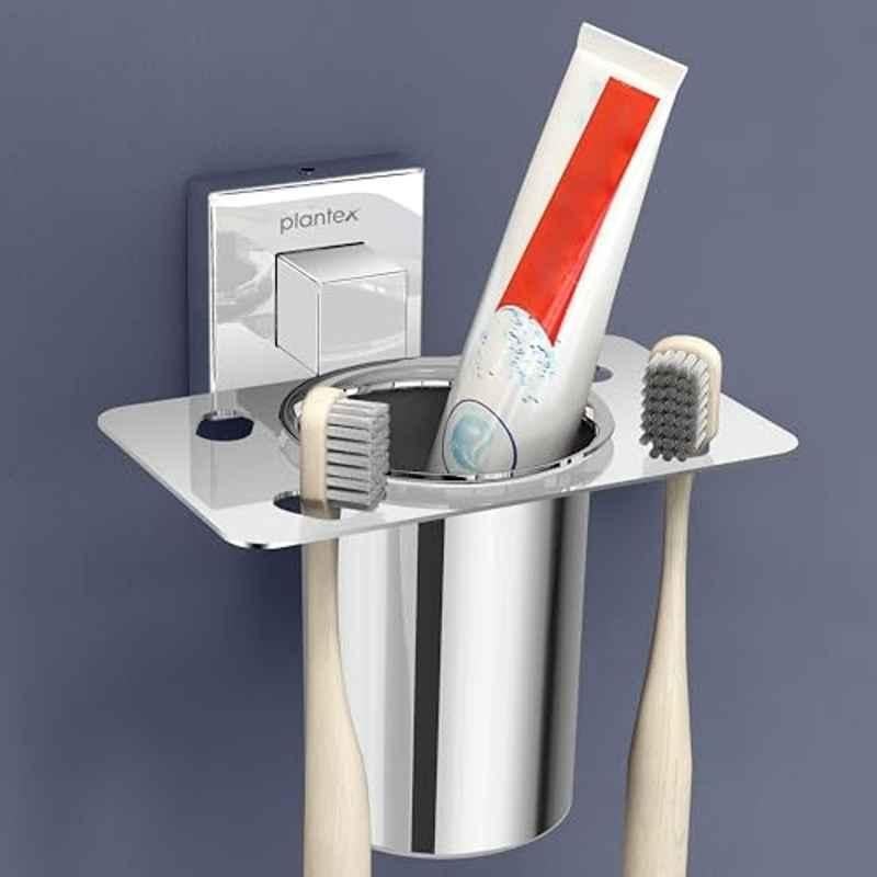 Plantex Stainless Steel Toothbrush Holder for Bathroom/Wall Mounted Toothbrush Holder/Bathroom Accessories Chrome