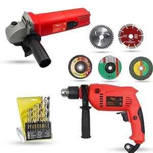 Hillgrove 850W Angle Grinder, 700W 13mm Drill Machine, 5 Pcs Wheel & 9 Pcs Drill Bits Combo, HGCM1157