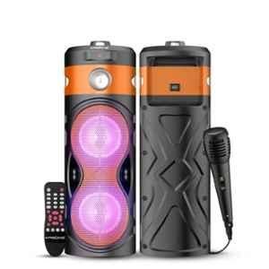 Krisons Cylender 111 50W Orange Portable Bluetooth Speaker with 4 inch Double Woofers, Free Wired Mic, In Built Torch, Remote Control, FM, USB & Micro SD Card Connectivity