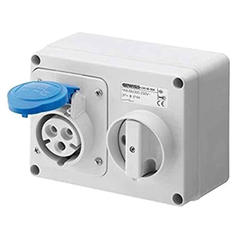Gewiss 32A 250V 2P+E Plastic Blue IP44 Interlocked Horizontal Socket, GW66015