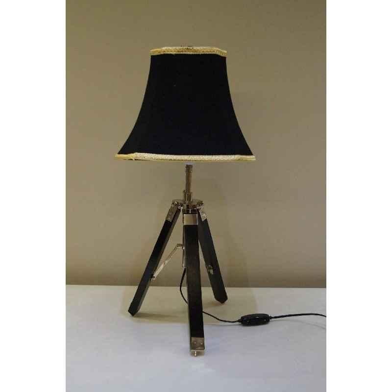 Tucasa Mango Wood Black Tripod Table Lamp with Polycotton Black Shade, P-54