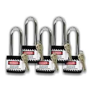 Asian Loto 5 Pcs 65mm Black Long Shackle Jacket Padlocks Set for Safety, ALC-LPL-KKKKK