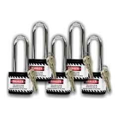 Asian Loto 5 Pcs 65mm Black Long Shackle Jacket Padlocks Set for Safety, ALC-LPL-KKKKK
