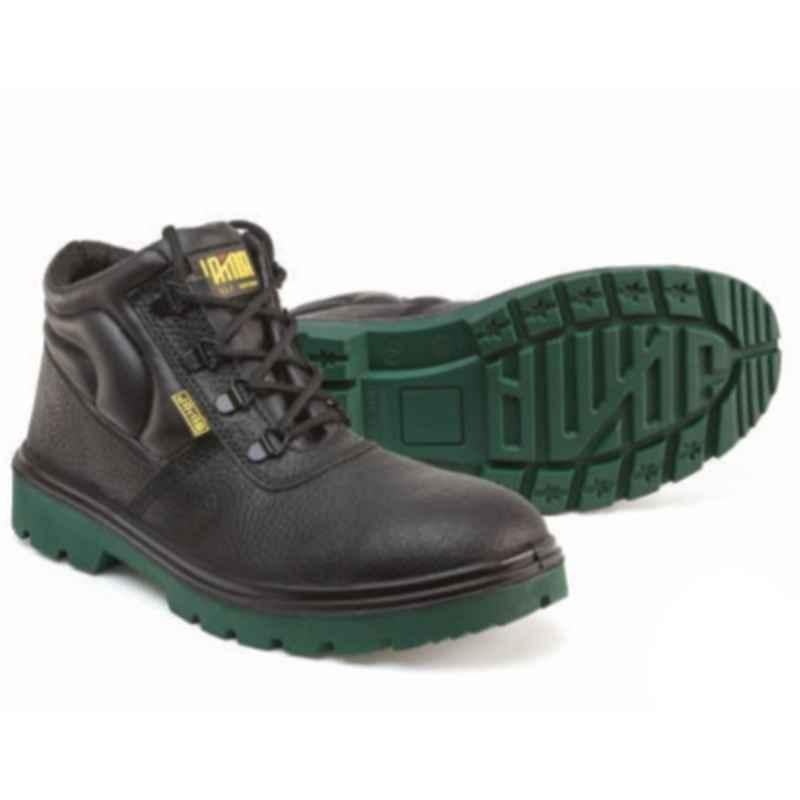 Jama Chicago Genuine Leather Double Density PU High Ankle Barton Print Black Safety Shoes, JS-077, Size: 6