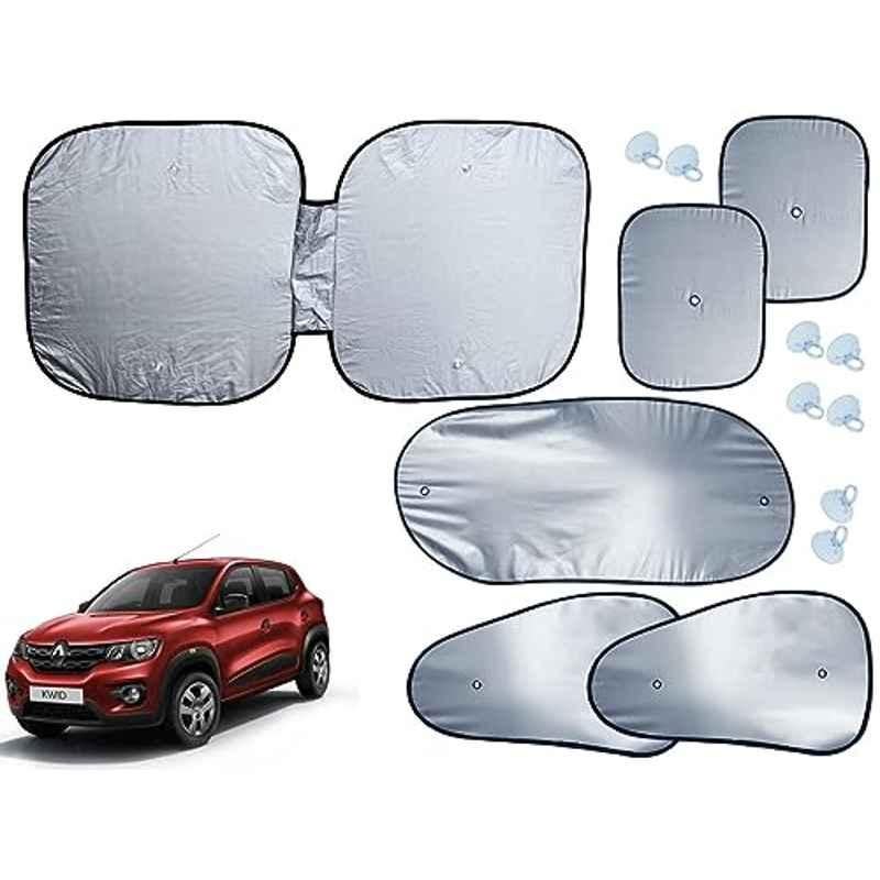 Auto Pearl 6 Pcs Polyester Black & Silver Window, Front & Rear Sun Shade Set for Renault Kwid