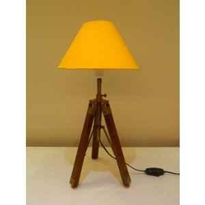 Tucasa Mango Wood Brown Tripod Table Lamp with Polycotton Yellow Shade, P-63