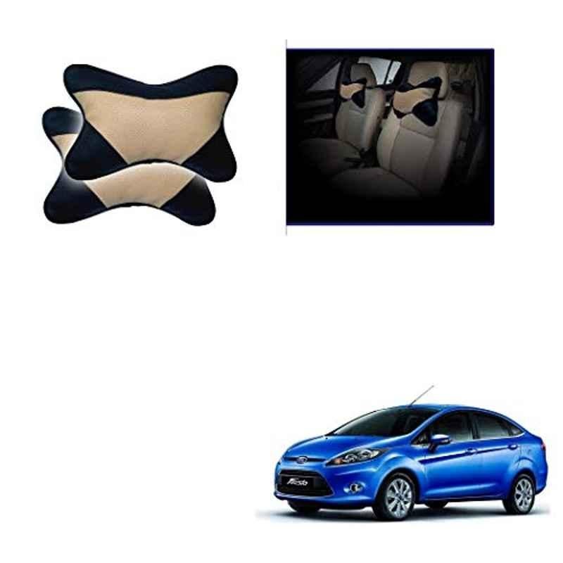 Kozdiko 2 Pcs Memory Foam Beige & Black Car Neck Rest Cushion Pillow Set for Ford Fiesta