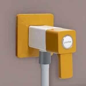 Plantex PTMT EDS-124 Single Way Yellow & White Angle Valve with Wall Flange & Teflon Tape for Bathroom/Angular Stop Cock
