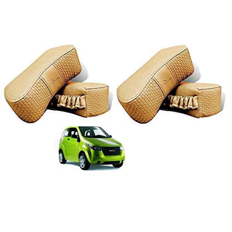 Kozdiko 4 Pcs CV Designer Beige Leatherite Neck Rest Car Cushion Pillow Set for Mahindra Reva
