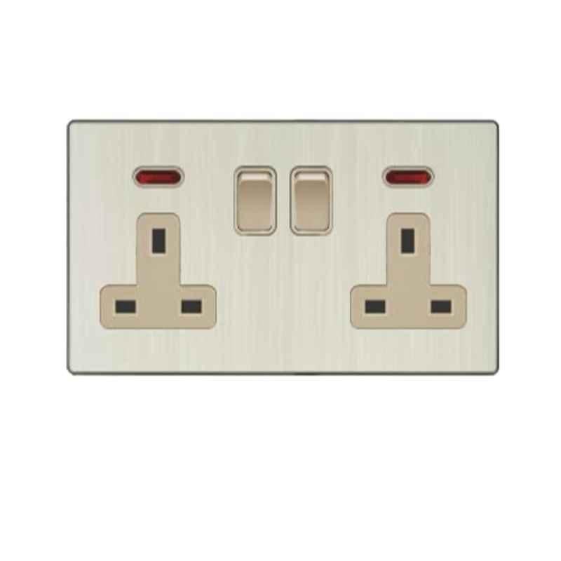 Vmax 13A Golden & Aluminium Double Switch Socket with Neon