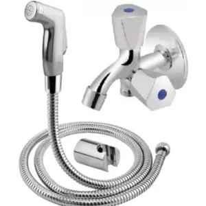 Fastgear ABS Plastic Silver Glossy Finish Wall Mount Push Health Faucet with 2 Way Triangle Bib-Tap Set