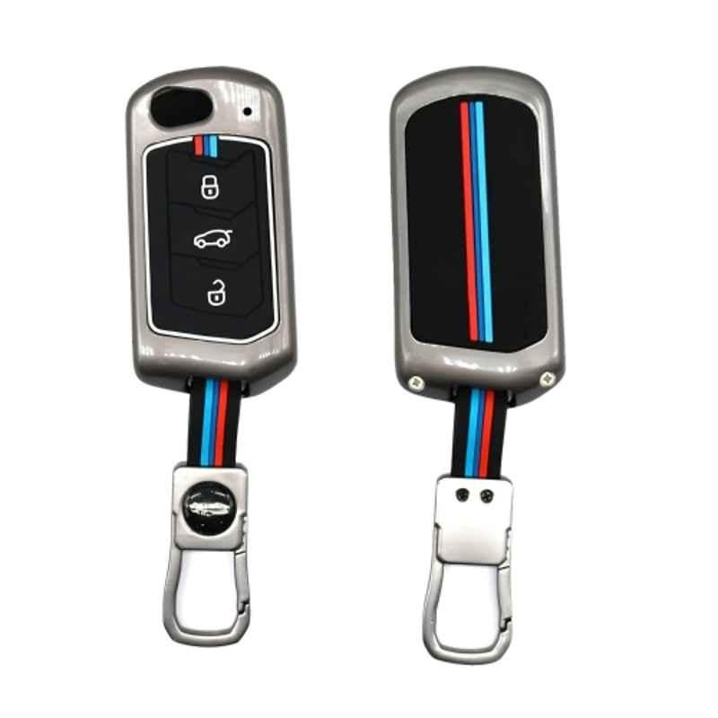 Kingsway Gunmetal Grey 3 Buttons Car Key Cover with Keychain for All Mahindra Cars