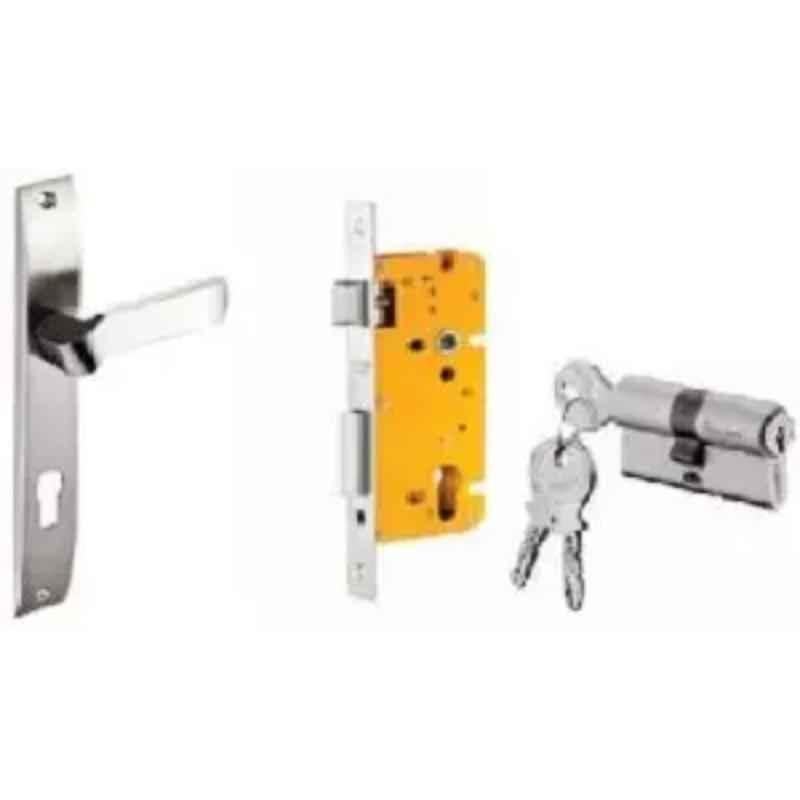 Dorset ML Series Hale 60mm Stainless Steel Silver Chrome Finish Door Handle Lock Set with Both Side Key Cylinder (Pack of 4)