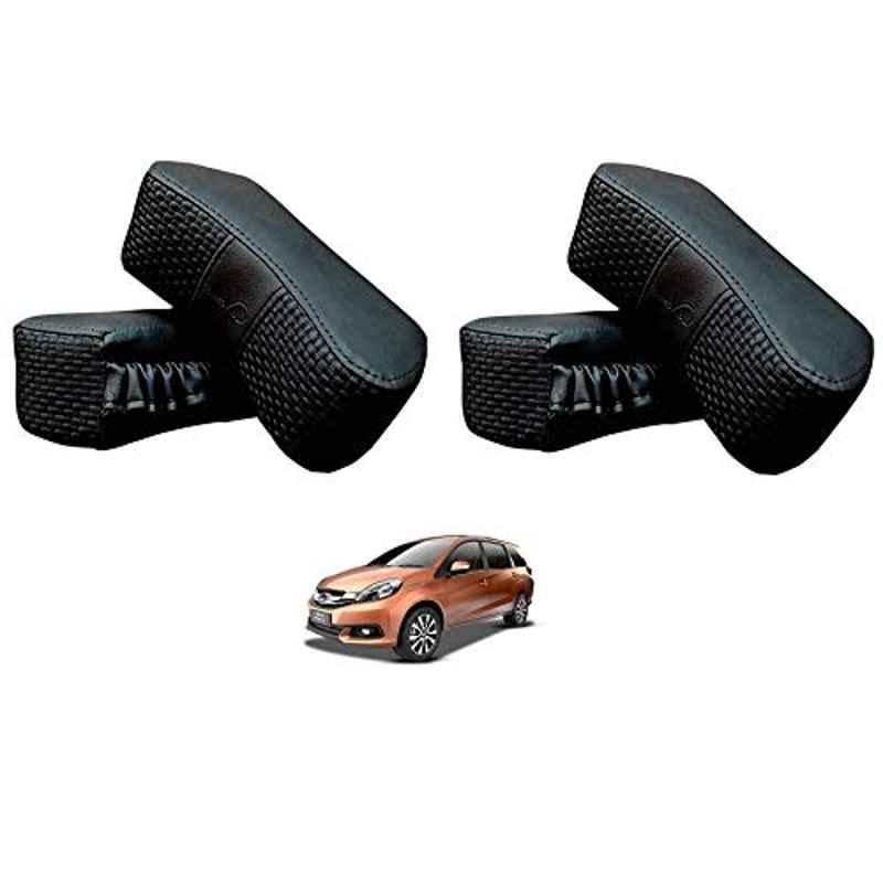 Kozdiko 4 Pcs CV Designer Black Leatherite Neck Rest Car Cushion Pillow Set for Honda Mobilio