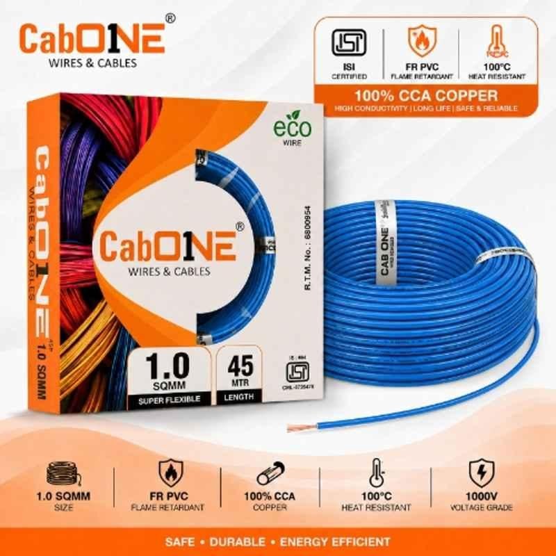 CabONE Lite 1 Sqmm Blue Single Core FR PVC Insulated CCA Copper Electrical Wire, Length: 45 m
