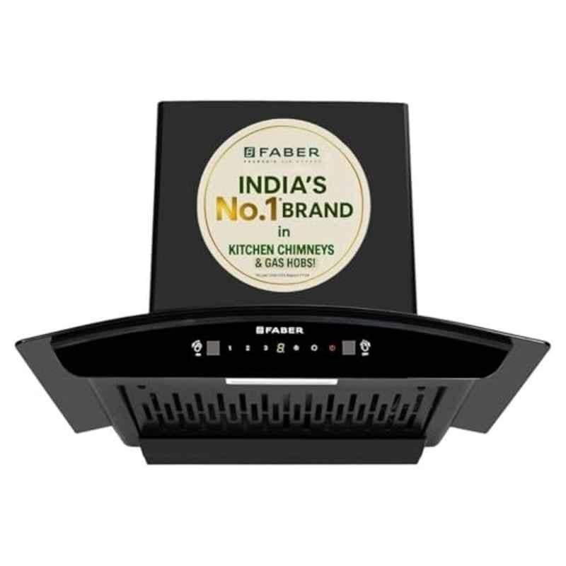 Faber Marcus HC SC BK FL 60 60cm 1300 m3/hr Black Filterless Auto Clean Curved Wall Mounted Kitchen Chimney with Touch, Gesture Control & 2 Years Warranty, 325.0720.467