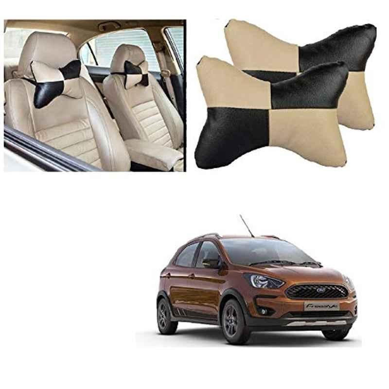 Kozdiko 2 Pcs Black & Beige Square Chess Design Car Neck Rest Pillow Set for Ford Freestyle