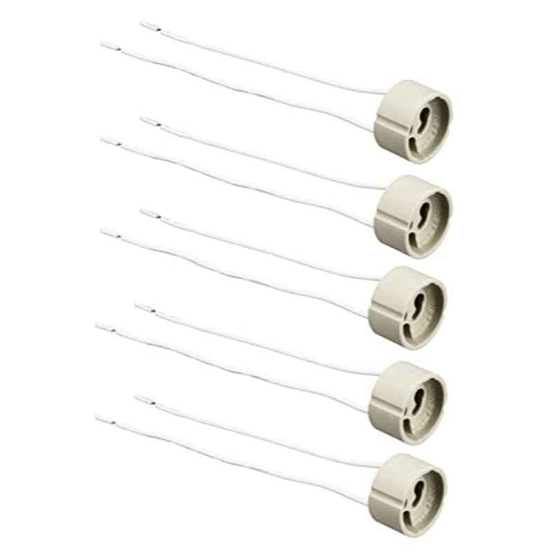 28x15.7mm Ceramic Cream GU10 Base Wire Connector Holder for LED & Halogen Lamp (Pack of 5)