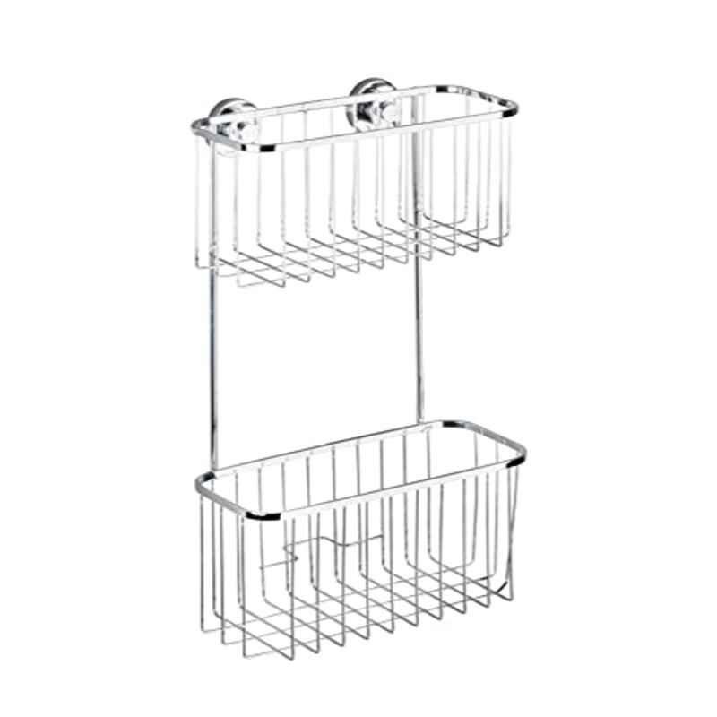 Wenko 22.5x35x12cm Stainless Steel Silver Rectangular Wall Rack Bovino with 2 Levels, 22745100