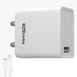 Portronics Adapto One 3A White Fast Charging Single Port Adapter with Type C Cable, POR 1104