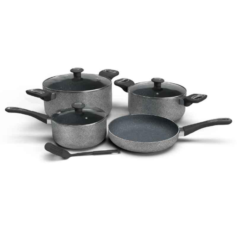 Delici 8Pcs Grey Non-stick Granite Cookware Set, ACS8HE