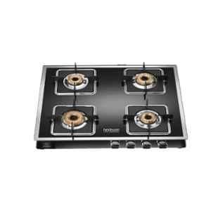 Hindware Dario Plus 4B Glass Top Cooktop with 4 Brass Burner & Manual Ignition, CT 100221