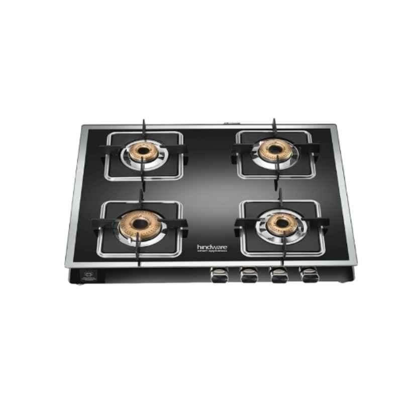 Hindware Dario Plus 4B Glass Top Cooktop with 4 Brass Burner & Manual Ignition, CT 100221
