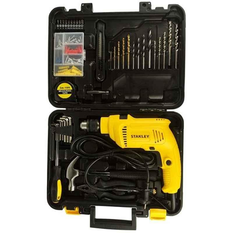 Stanley 120 Pcs 550W 10mm Single Speed Hammer Drill Machine & Hand Tools Kit, DH550KP-IN