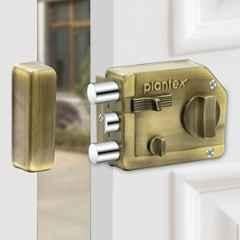 Plantex Heavy Duty Rim Locks for Main Door/Tri Bolt Lock for Main Door with 4 Keys/Suitable for Inside Opening Wooden Door Antique Brass