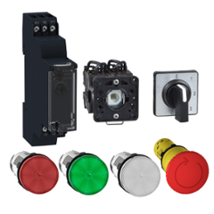 Schneider Electric RE17RAMU 8A 24-240V Timing Relay Combo with Emergency Stop (XB7NS8444), Pilot Light Clear (XB7EV07MP), Pilot Light Red (XB7EV04MP) & Pilot Light Green (XB7EV03MP)