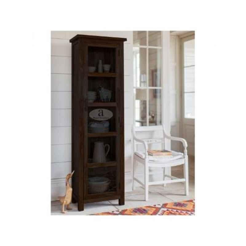 Angel Furniture Solid Sheesham Wood Glossy Finish Dark Brown Tallboy Kitchen Crockery Cabinet, AF-175W