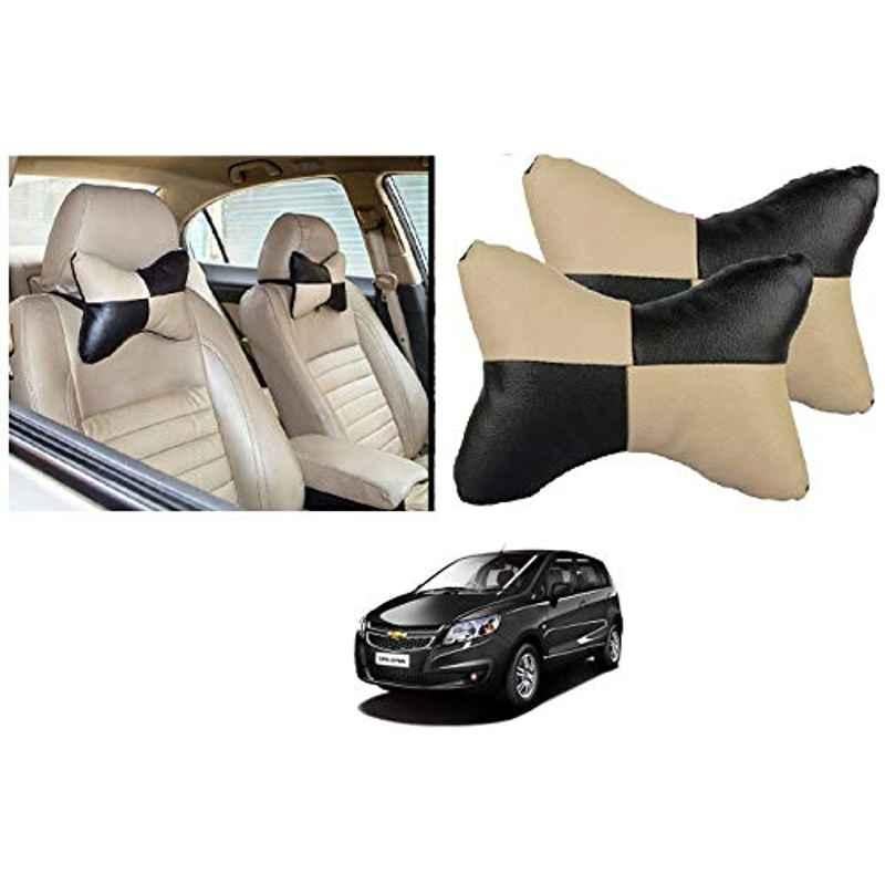 Kozdiko 2 Pcs Black & Beige Car Square Chess Design Neck Rest Seat Pillow Set for Chevrolet UVA