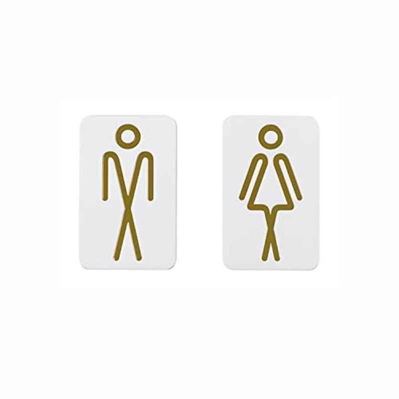 SUNSIGNS 2 Pcs 2.5x4 inch Acrylic White Toilet Signage Board Set for Gents & Ladies Washroom, HV-RTAL-DNO6