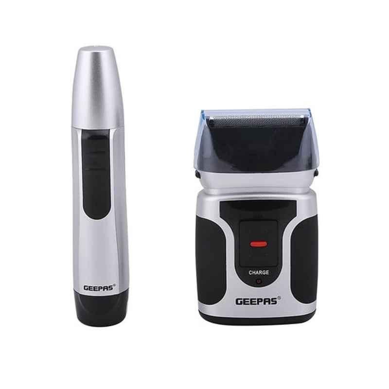 Geepas 3W Black & Gray 2-In-1 Electric Shaver with Nose Trimmer