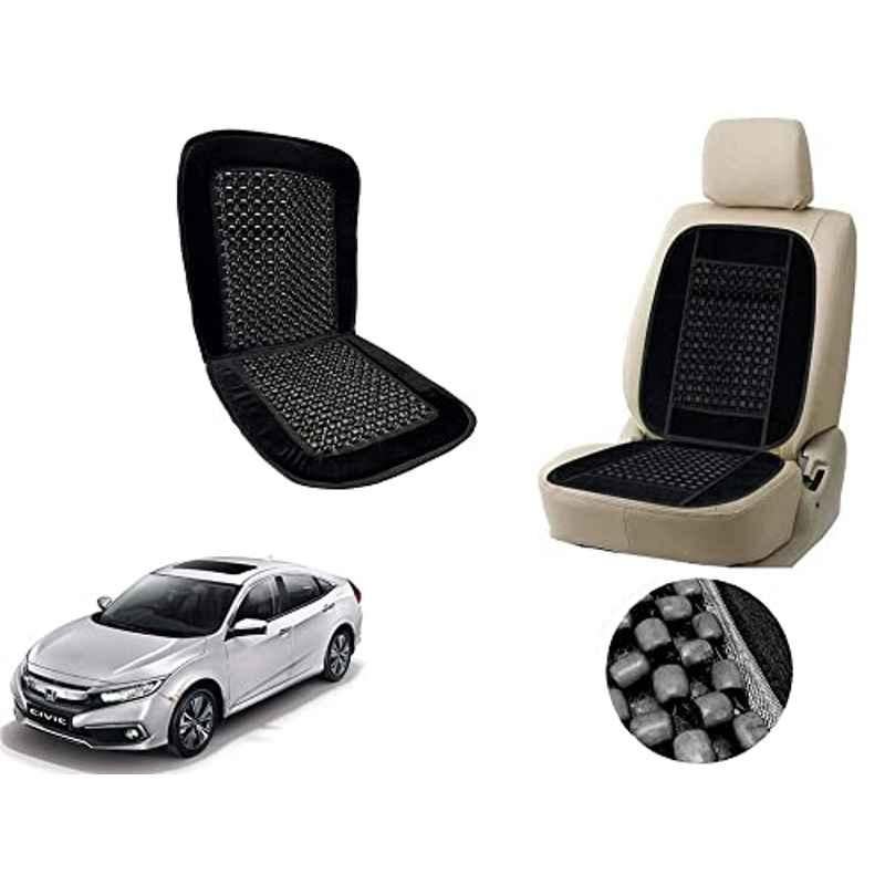 Auto Pearl PU, Velvet & Wooden Beads Black Rectangular Seat Cushion for Honda Civic 2019