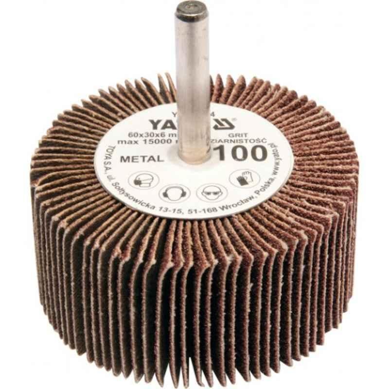 Yato 60x30x6mm Grit 100 Aluminum Oxide Flap Wheel With Shaft, YT-83364