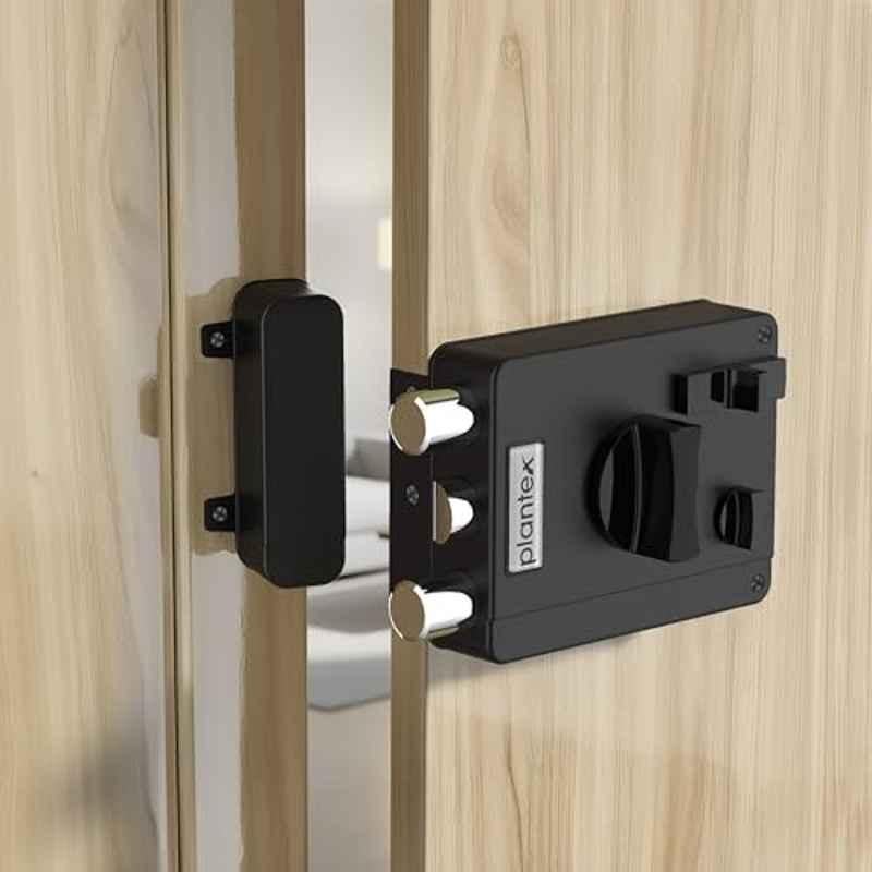Plantex Heavy Duty Rim Locks for Main Door/Door Lock for Main Door with 4 Keys/Suitable for Inside Opening Wooden Door Z-Black
