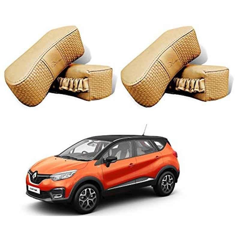 Kozdiko 4 Pcs CV Designer Beige Leatherite Neck Rest Car Cushion Pillow Set for Renault Captur