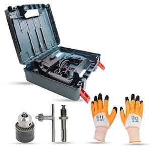 Hillgrove 750W Forward & Reverse Rotation Hammer Impact Drill Machine with 3 Pcs SDS Plus Bit, Drill Chuck, SDS Plus Adapter & Gloves, HGCM867