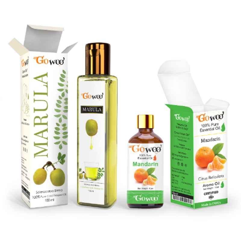 GoWoo 2 Pcs 10ml Natural Therapeutic Grade Cold Pressed Mandarin Aroma Oil & 100ml Marula Carrier Oil Set, GWOC850-P31+P176