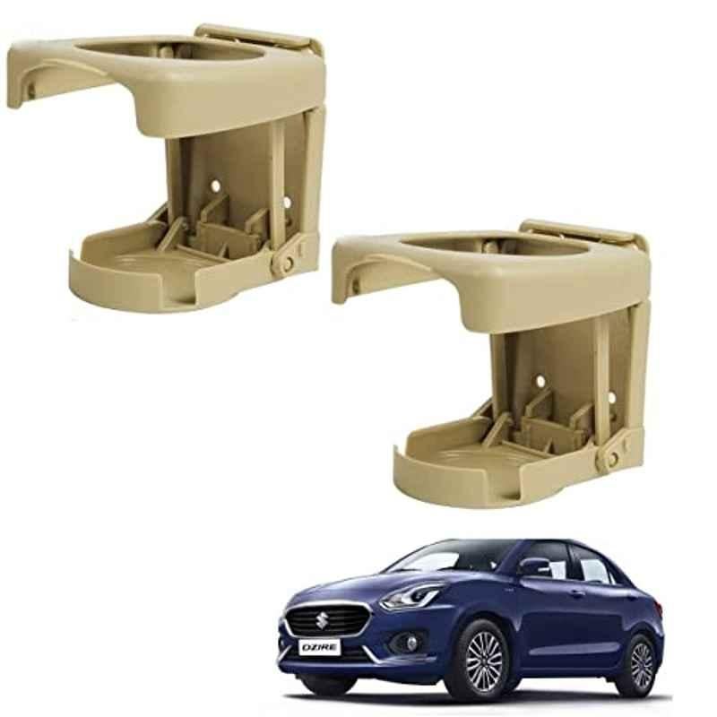 Kozdiko Plastic Beige Foldable Car Drink Holder for Maruti Suzuki Dzire (2017-Present) (Pack of 2)