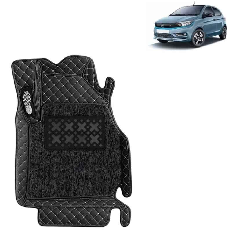 Kingsway 3 Pcs Premium 7D 100% Waterproof PU Leatherette Classic Black Car Floor Mat Set for Tata Tiago EV 2023 Onwards All Model
