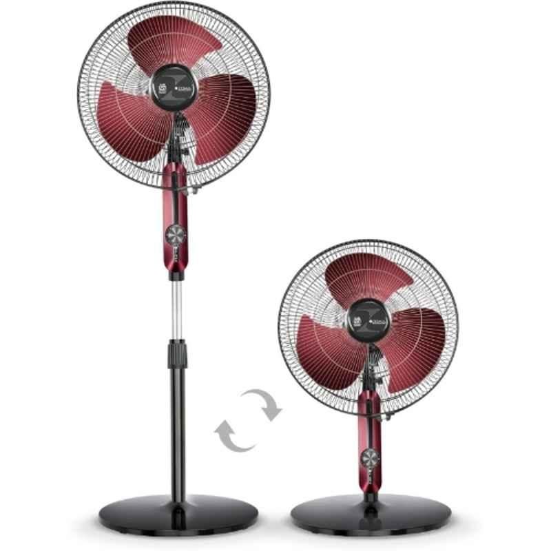 Zigma Grace 55W Plastic Black & Maroon Pedestal Fan with Oscillation & 12 Months Warranty, Sweep: 400 mm